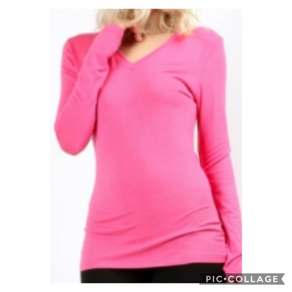 Pink Rayon Long Sleeves V Neck Large Top Brand New - Picture 5 of 6